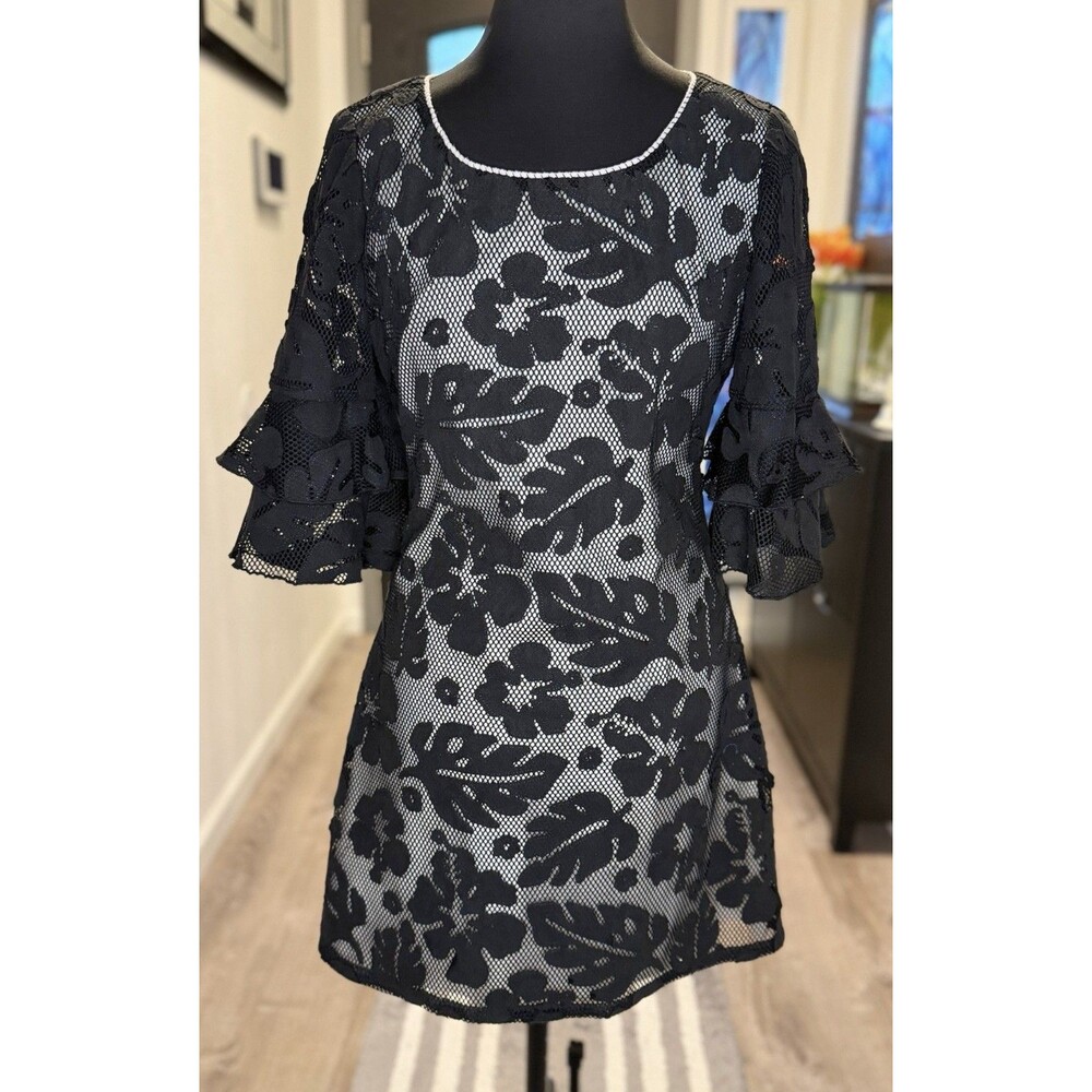 Anna Sui Black Lined Lace Dress Size 4